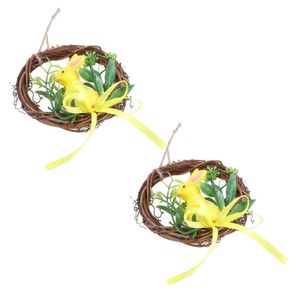 Decoratieve bloemen kransen 2 pc's Grapevine Crafts Voordeur Rattan Cirkel Rustieke Garland Paas Vine Eggs Gekleurd Ei P230310 P230310