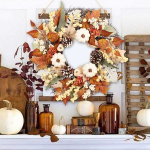 Fleurs décoratives couronnes de 20 pouces de décoration d'automne pour porte d'entrée couronne d'automne artificielle faite à la main