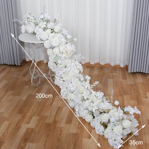 Couronnes de fleurs décoratives 200 cm arc de rangée de fleurs blanc rose hortensia fleur plantes vertes artificielles rangée coureur toile de fond de mariage floral mur accessoires de fête 230828