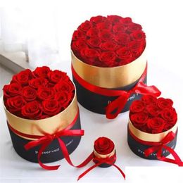 Couronnes de fleurs décoratives 2021 Rose éternelle dans une boîte de vraies fleurs préservées avec ensemble de cadeaux romantiques pour la Saint-Valentin, les meilleures mères G Dhtqo