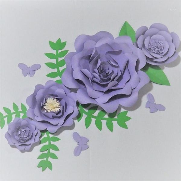 Guirnaldas de flores decorativas 2022 lila 6 papel gigante + hojas 3 mariposas boda telón de fondo bebé guardería ducha Deco desfile de moda