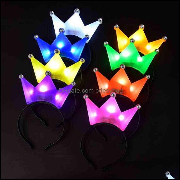 Coronas de flores decorativas 2022 Nuevo Colorf Princesa Tiara Corona LED Intermitente Diadema Niños Adts Iluminar Accesorios para el cabello Bdesybag DHQFS