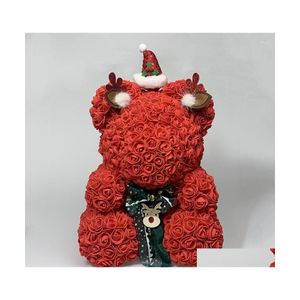 Couronnes de fleurs décoratives 2023 Ours rose de Noël créatif en mousse artificielle faite à la main 40 cm Teddy pour cadeau aux enfants ou à la petite amie Dr Dh7Fn