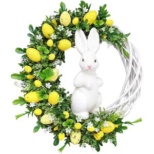 Couronnes de fleurs décoratives 2023 Guirlande de fleurs de lapin de Pâques Ornements de porte d'entrée Joyeuses Pâques Lapin Tenture murale Guirlande de fête à la maison Décor de festival R230220