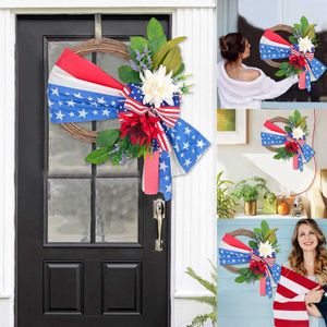 Couronnes de fleurs décoratives 2024 American Independence Day Garland Porte Porte de couronne de suspension American Flags National Day Decor