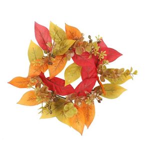 Couronnes de fleurs décoratives 20 cm d'anneaux de bougie d'automne couronnes de récolte légère bougie guirlande bougie couronne artificielle pour Thanksgiving Halloween Decoration