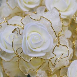Fleurs décoratives couronnes 20pcs 4cm paillettes frangées mousse de soie diy fait main artificielle têtes de fleurs de rose pour le mariage tutu décoration tête