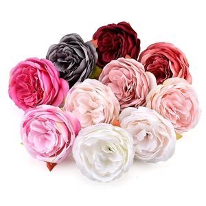 Couronnes de fleurs décoratives 20 pièces/9 cm grande pivoine blanche artificielle Rose têtes de fleurs en soie pour la décoration de mariage couronne de bricolage Scrapbooking artisanat fausses fleurs 231205