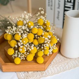 Decoratieve bloemen kransen 20 stks natuurlijke gedroogde craspedia billy ballen gouden orbs geel bewaard gebleven bloemenkantoor bruiloft decoratietafel accessoires 230313