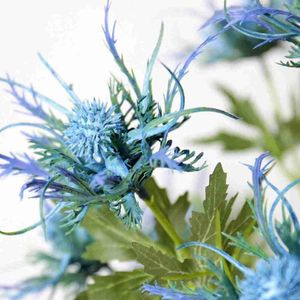 Flores decorativas Guirnaldas 20 piezas Tela de seda Simulación Eryngium Planta Plástico Hogar Arreglo floral Decoración Material Arte creativo Arte