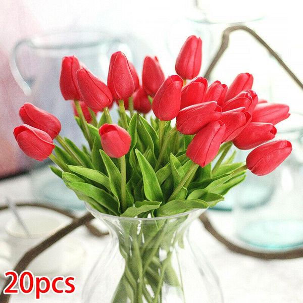 Couronnes de fleurs décoratives 20 pièces tulipe fleur artificielle Latex vraie touche mariée mariage Bouquet décor à la maison ornement en plastique