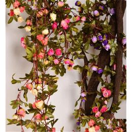 Decoratieve bloemen kransen 220 cm nep zijden rozen klimop wijnstok kunstmatige kunstmatige bladeren voor huis bruiloft decoratie hangende slinger dh6h7