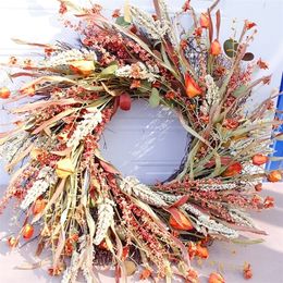 Couronnes de fleurs décoratives 24 pouces automne porte d'entrée récolte de grains or épis de blé cercle guirlande automne pour 221109
