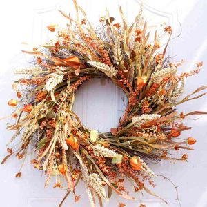 Couronnes de fleurs décoratives 24 pouces automne porte d'entrée récolte de grains or épis de blé cercle guirlande automne pour mariage T220905