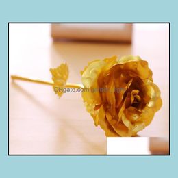 Couronnes De Fleurs Décoratives 24K Feuille Plaqué Or Rose Fleur Dure Amour Mariage Décor Amant Creative Mères Saint Valentin Cadeau Go Otwjx