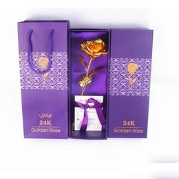 Couronnes de fleurs décoratives 24K or rose cadeau de Saint Valentin pour les décorations de maison de mariage ami tenant une fleur artificielle goutte D Dhidu