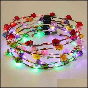 Decoratieve bloemen kransen 24 -stks kroon bloemhoofdband led verlicht haar krans haarband slingers gloeiende cosplay verjaardag bdesybag dhxid