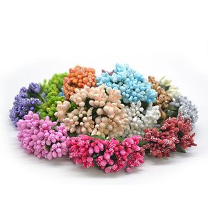 Couronnes de fleurs décoratives 24 Pcs / lot Mulberry Party Artisanat Artificielle Étamine Fil Tige Décoration De Mariage Boîte-Cadeau Scrapbooking Faux Fl