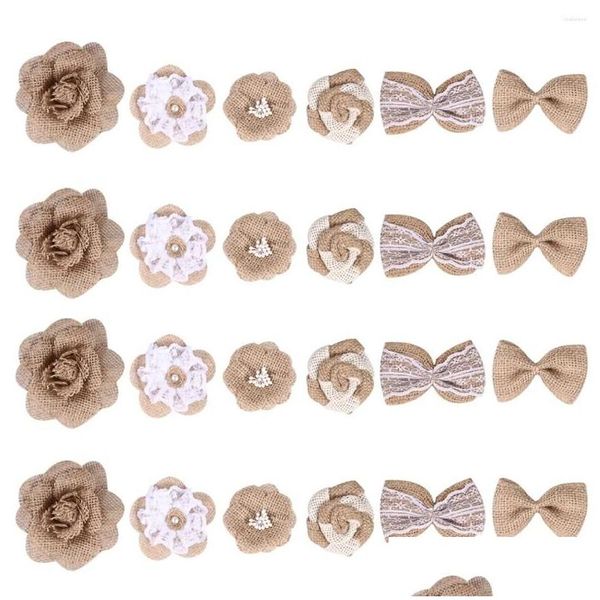 Fleurs décoratives couronnes 24pcs Burlap naturel mini lin lin bowknot ruban dentelle fleur ornement ornement pour artisanat bricolage christma dhreb