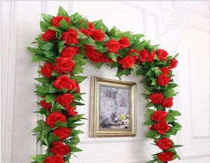 Couronnes de fleurs décoratives 250CMlot roses en soie vigne de lierre avec des feuilles vertes pour la décoration de mariage à la maison fausse feuille bricolage suspendu Gar1300855