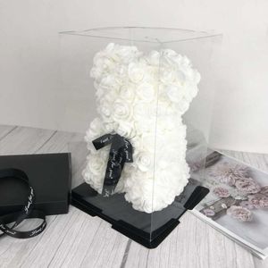 Couronnes de fleurs décoratives 25 cm ours en peluche mignon fleur de rose artificielle PE envoyer petite amie fête des mères enfant anniversaire jouet boîte cadeau Noël