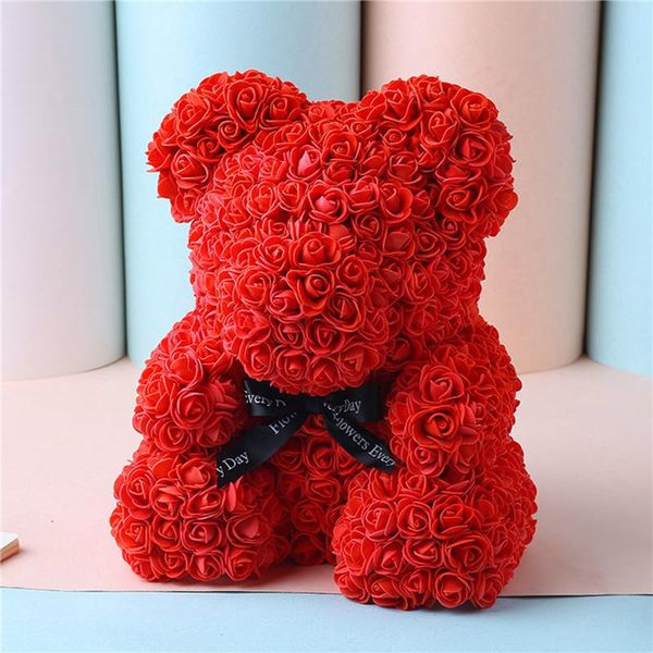 Couronnes De Fleurs Décoratives 25cm Rose Rouge Ours En Peluche Fleur Saint Valentin Cadeau Décor Artificiel Cadeaux Anniversaire Pour Les Femmes WeddingDecorat