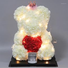 Decoratieve bloemenkransen 25 cm roos teddybeer kunstmatige schuimbloem met led-licht jaar valentijnskaarten kerstcadeaus doos thuis W222b