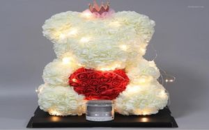 Fleurs décoratives couronnes 25 cm Rose en peluche en peluche fleur en mousse artificielle avec année de lumière LED Valentin Cadeaux de Noël Boîte à la maison W1221390