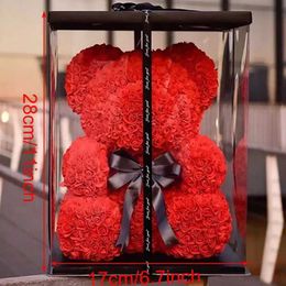 Fleurs décoratives couronnes 25 cm ours en peluche Rose artificielle pour les femmes Saint Valentin mariage anniversaire cadeau emballage boîte décor à la maison livraison directe