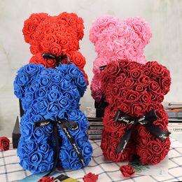 Couronnes De Fleurs Décoratives 25cm Ours En Peluche Coeur Fleur Artificielle Rose Saint Valentin Cadeau Décoration De Mariage Fait À La Main Année De Noël Ho