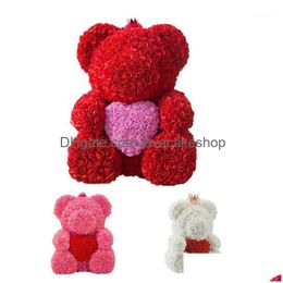 Decoratieve bloemen kransen 25 cm teddybeer met kroon in geschenkdoos met rozen kunstmatige bloemjaar geschenken voor vrouwen valentijns cadeau1 dhfau