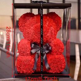 Fleurs décoratives couronnes 25 cm ours en peluche Rose artificielle pour les femmes Saint Valentin mariage anniversaire cadeau emballage boîte décor à la maison D2731