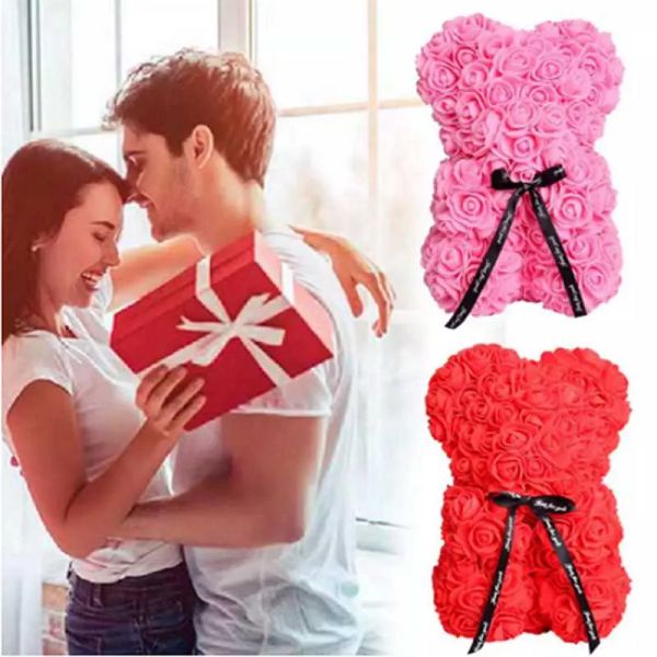 Fleurs décoratives couronnes 25 cm en peluche ours rose artificielle pour femmes Valentin cadeau d'anniversaire de mariage sans emballage décor de la maison