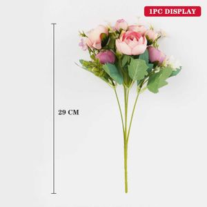 Fleurs décoratives couronnes 29 cm Thé à fleurs artificielles Rose Bouque Decor pour la mariée Holdal Holding Flower Wedding décor Bouquet DIY Fake Flower Arrangement Flower