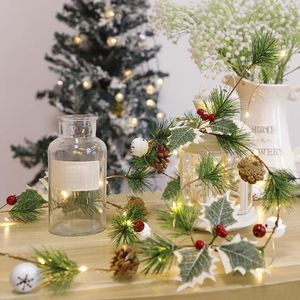 Decoratieve bloemen Kransen 2m 20 LED Kerstmisblad Lichten met kralen Garland Fairy Xmas Decoratie Indoor Lamp X9V9