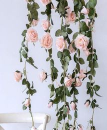 Couronnes de fleurs décoratives 2 m artificielle Rose lierre vigne décoration de mariage vraie touche soie fleur chaîne maison suspendus guirlande Par5817595