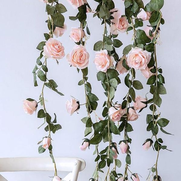 Guirnaldas de flores decorativas 2 m Rosa artificial Hiedra Vine Decoración de la boda Real Touch Seda Flor Cadena Hogar Colgante Guirnalda Decoración del partido