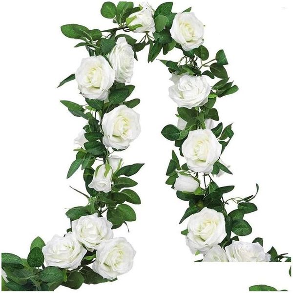 Couronnes de fleurs décoratives 2M fausse guirlande de roses artificielles en soie vignes blanches suspendues plante florale fleur chaîne fête jardin décor Dro Dhpx1
