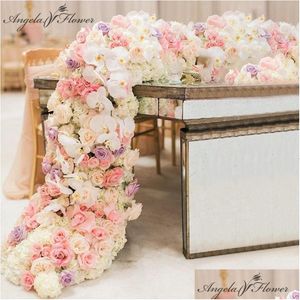 Couronnes de fleurs décoratives 2M luxe personnalisé sol artificiel mariage toile de fond décor guirlande fleur arrangement chemin de table Rarty Ev Dhxmr