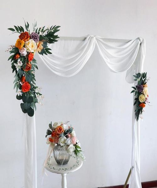 Couronnes de fleurs décoratives 2 pièces, arc de mariage d'automne, décor mural de route, rangée artificielle, panneau de bienvenue, photographie d'angle Pro7648661