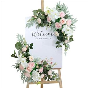 Decoratieve Bloemen Kransen 2 stuks Kunstbloemen Bruiloft Achtergrond Krans Decor Welkom Kaart Teken Hoek Muur Rekwisieten Schik Boog Nep Bloemen Rij 231205