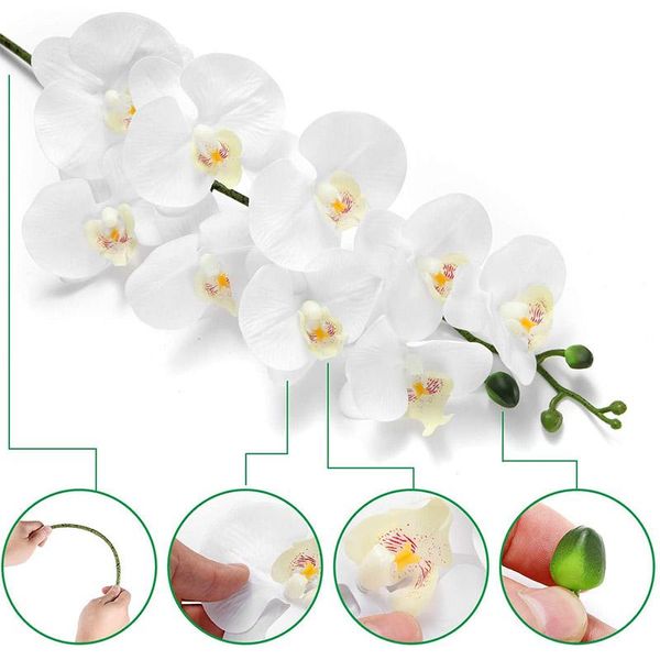 Couronnes de fleurs décoratives 2 pièces orchidées de contact réelles artificielles 9 têtes tiges de phalaenopsis en latex pour centres de table de mariage bricolage cuisine 38inc