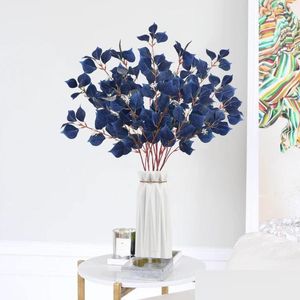 Decoratieve Bloemen Kransen 2 Stuks Blauwe Lange Eucalyptus Bladeren Kunstmatige Groen Stengels Nep Planten Takken Voor Thuis Bloemstuk Dh8Tb