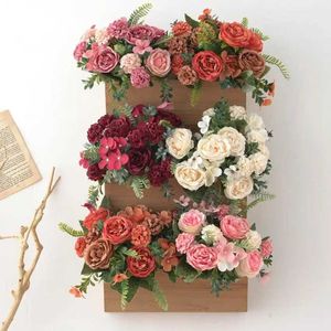 Decoratieve bloemen kransen 2 stks zijden pioenroeven Hydrangea Bouquet kerstdecoraties voor huizentuin Rose Arch Garland Bloem Wall Wedding Artificial Flowers