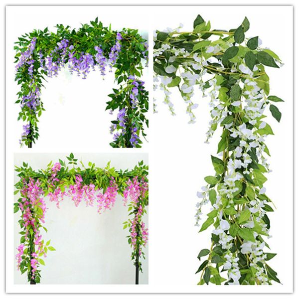 Couronnes de fleurs décoratives 2x 7FT Guirlande de vigne de glycine artificielle Plantes Feuillage Fleurs de fleurs traînantes Bureau à domicile extérieur el décor 230227