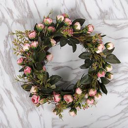 Guirnaldas de flores decorativas 30 cm / 40 cm Mini guirnalda floral de rosas artificiales Guirnalda de flores falsas de seda para colgar en la pared de la boda de la puerta delantera del hogar