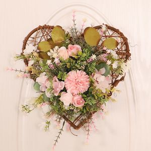 Guirlandes de fleurs décoratives 30 cm simulation fleur guirlande boule de coeur de pêche chrysanthème plante décor porte suspendue pour la fête de mariage 230313