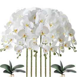 Couronnes de fleurs décoratives 32 pouces fleurs de Phalaenopsis artificielles 9 têtes artificielles orchidée papillon fleurs plantes à tige pour la décoration intérieure 6 pièces 230728