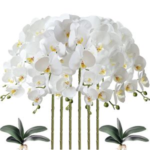 Couronnes de fleurs décoratives 32 pouces fleurs de Phalaenopsis artificielles 9 têtes orchidées artificielles fleurs de papillon plantes à tige pour la décoration intérieure BJ