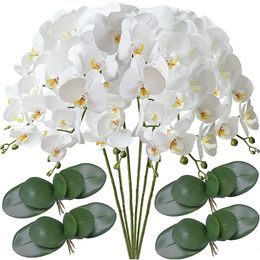 Couronnes de fleurs décoratives 32"Orchidée papillon artificielle Fausses fleurs de Phalaenopsis 6 pièces Plantes à tige d'orchidée artificielle pour la décoration de la maison de mariage 230828